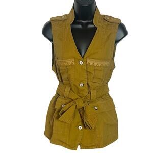ANTHROPOLOGIE ELEVENSES BELTED VEST UTILITY CARGO BOHO EMBROIDERED SIZE SP VGUC